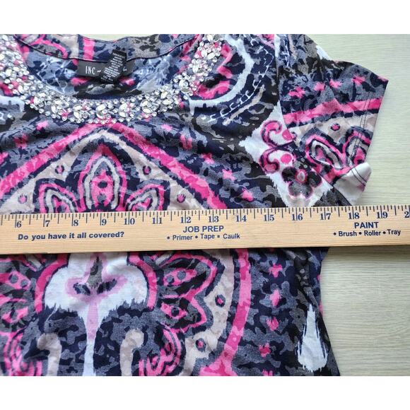 TOP/BLOUSE-INC-INTERNATIONAL CONCEPTS-Abstract-Rhinestone Neckline-Size XL (Lrg) - Picture 10 of 13